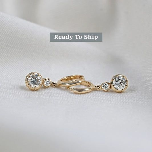 Round Lab Diamond Bezel Set Dangle Hoop Earrings