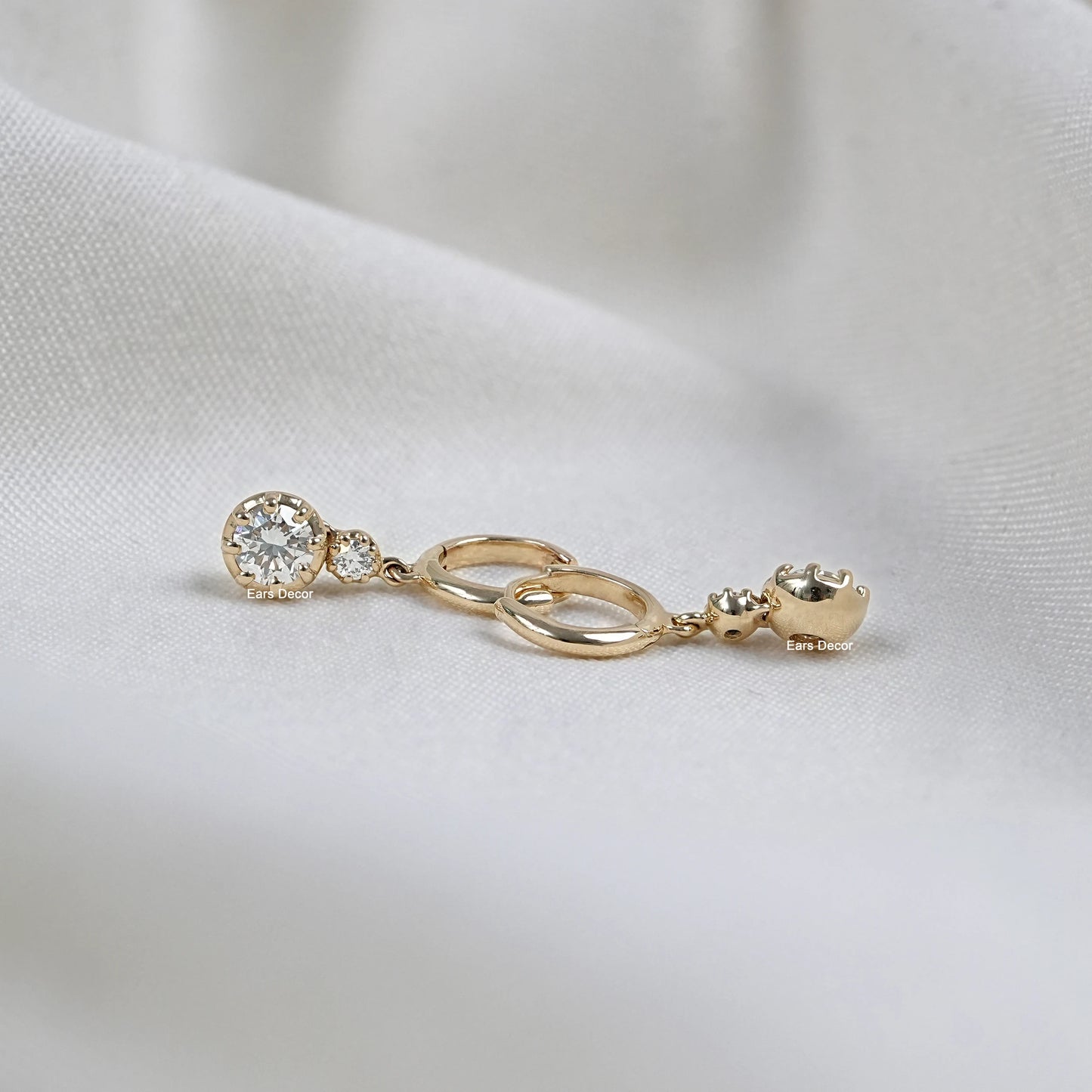 Round Lab Diamond Bezel Set Dangle Hoop Earrings