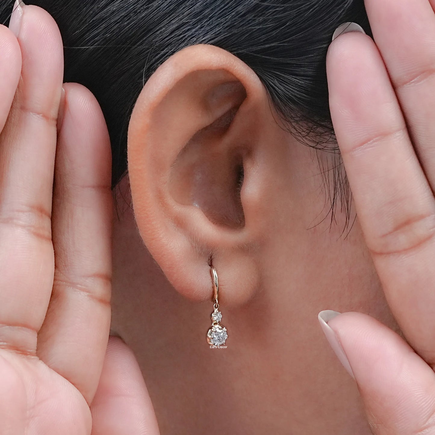 Round Lab Diamond Bezel Set Dangle Hoop Earrings