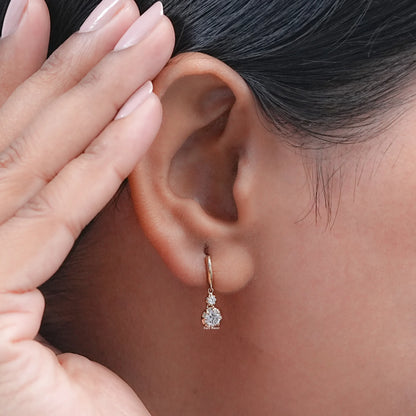 Round Lab Diamond Bezel Set Dangle Hoop Earrings
