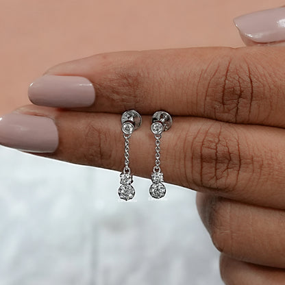Bezel Set Round Lab Diamond Cable Chain Drop Earrings