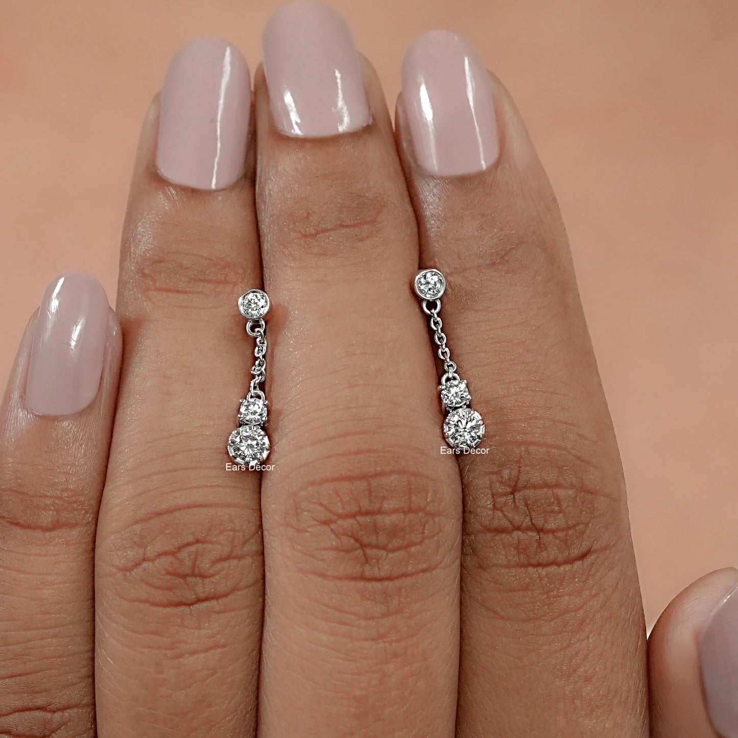 Bezel Set Round Lab Diamond Cable Chain Drop Earrings