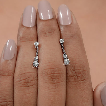 Bezel Set Round Lab Diamond Cable Chain Drop Earrings