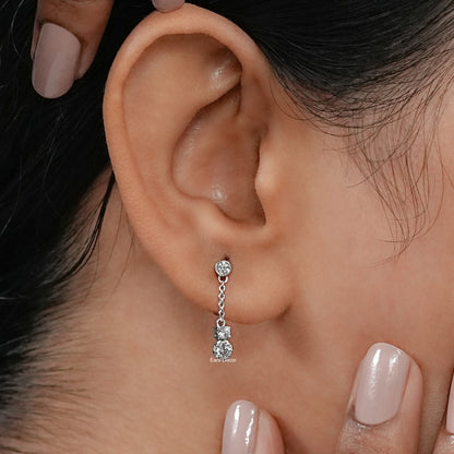 Bezel Set Round Lab Diamond Cable Chain Drop Earrings