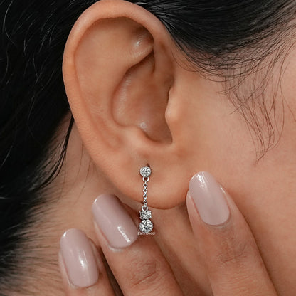 Bezel Set Round Lab Diamond Cable Chain Drop Earrings