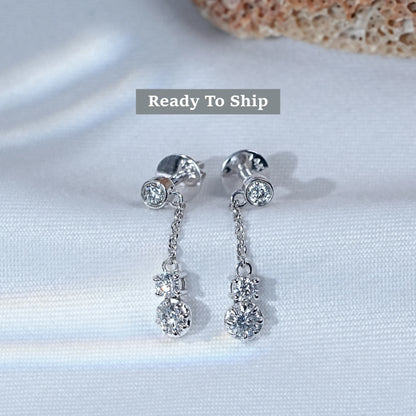 Bezel Set Round Lab Diamond Cable Chain Drop Earrings
