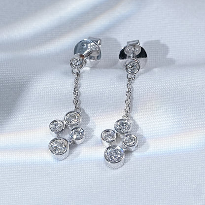 Round Diamond Bezel Set Chain Drop Earring