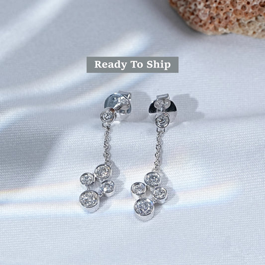 Round Lab Diamond Bezel Set Cable Chain Drop Earrings