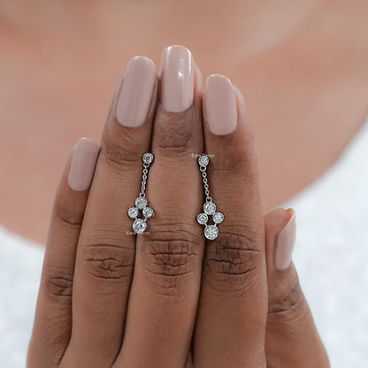 Round Lab Diamond Bezel Set Cable Chain Drop Earrings
