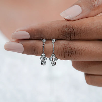 Round Lab Diamond Bezel Set Cable Chain Drop Earrings