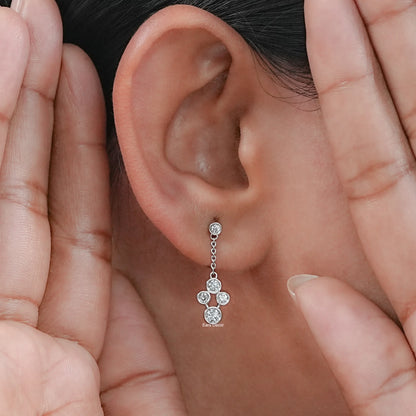 Round Lab Diamond Bezel Set Cable Chain Drop Earrings