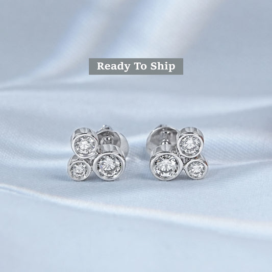 Three Stone Round Lab Grown Diamond Bezel Set Studs