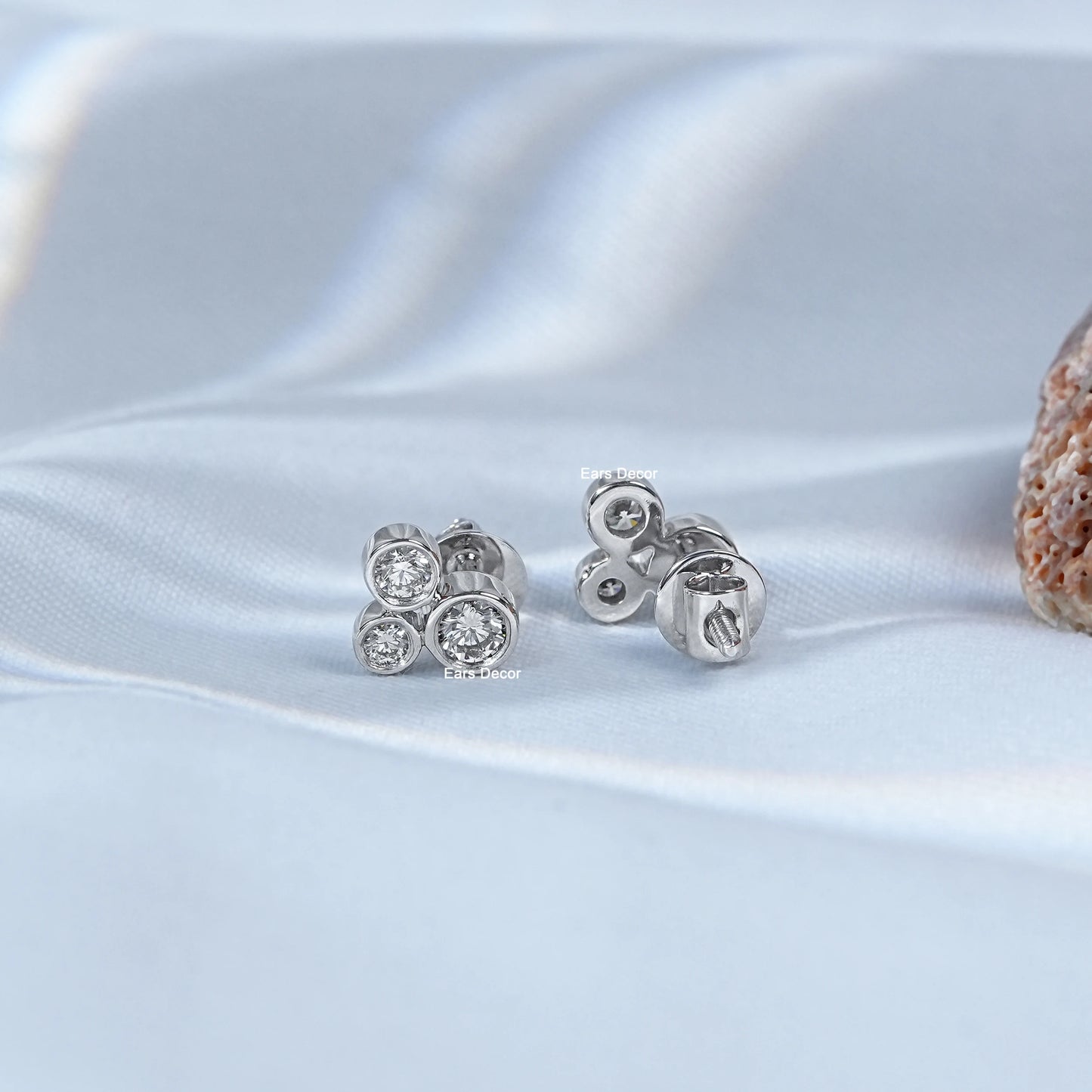 Three Stone Round Lab Grown Diamond Bezel Set Studs