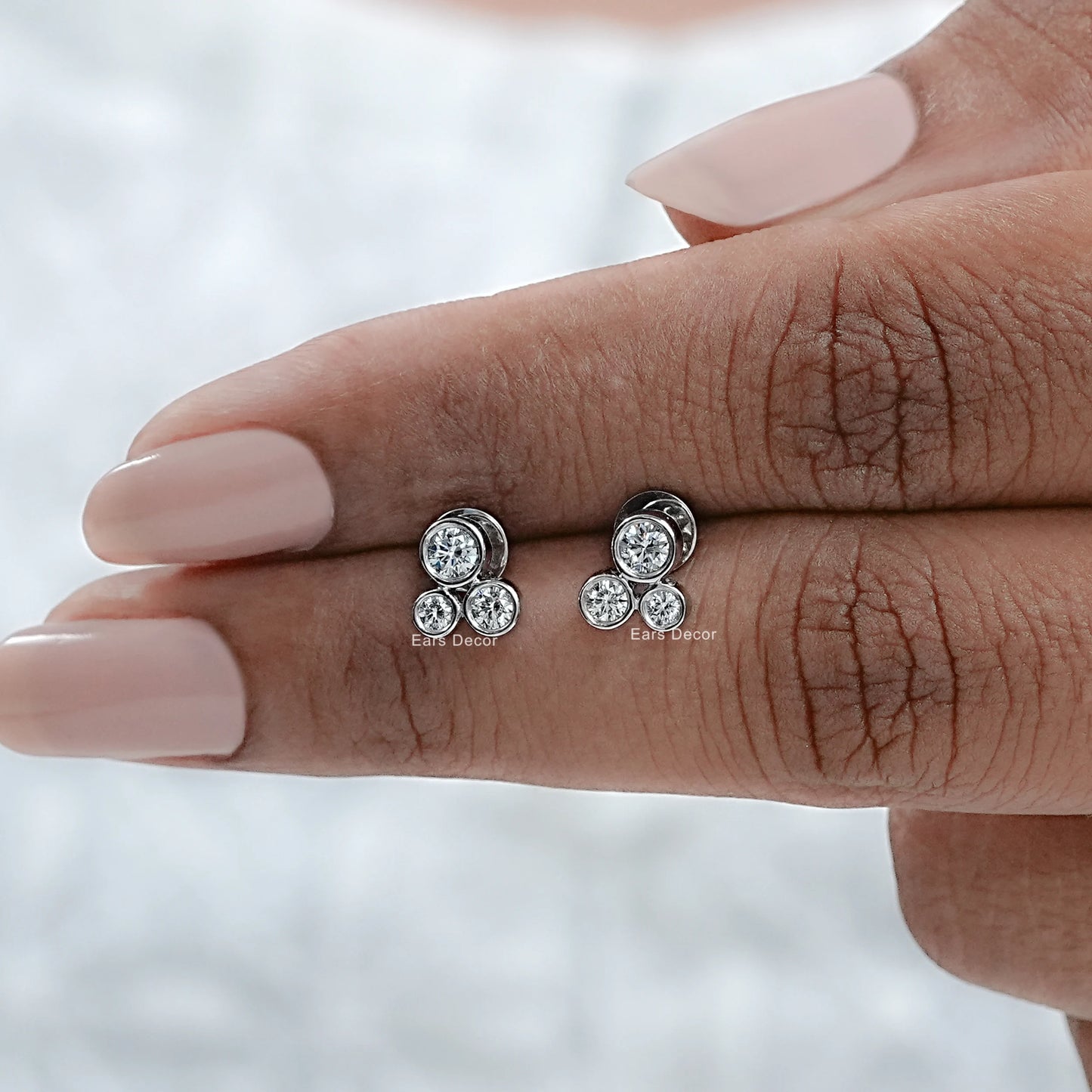 Three Stone Round Lab Grown Diamond Bezel Set Studs