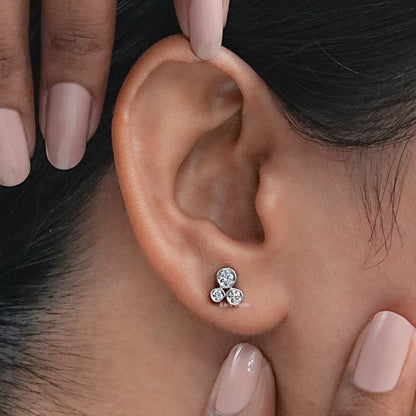 Three Stone Round Lab Grown Diamond Bezel Set Studs