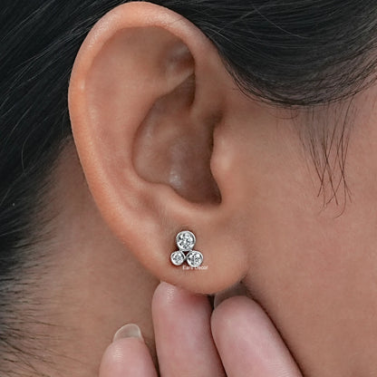 Three Stone Round Lab Grown Diamond Bezel Set Studs