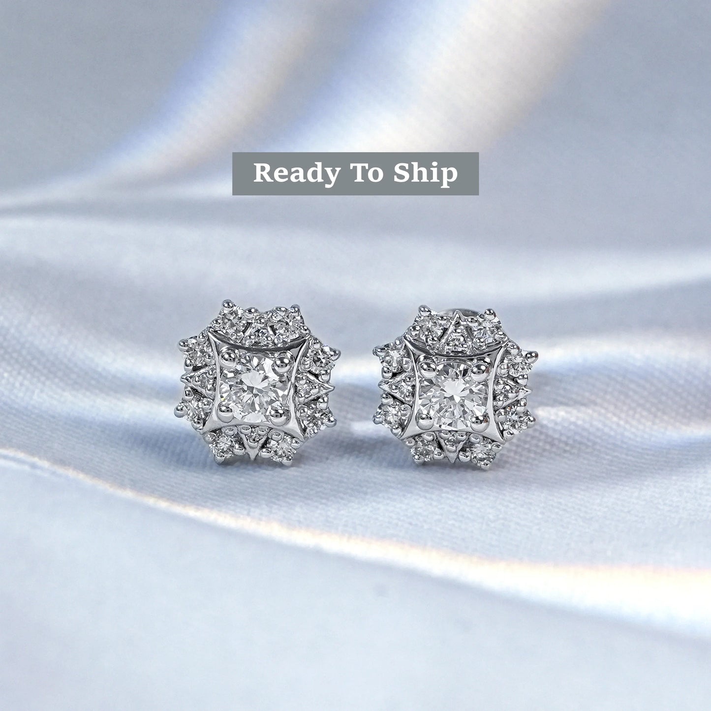 Round Cut Lab Diamond Hexagon Cluster Halo Stud