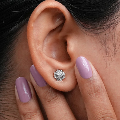 Round Cut Lab Diamond Hexagon Cluster Halo Stud