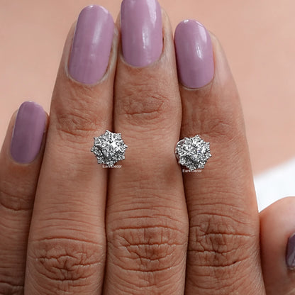 Round Cut Lab Diamond Hexagon Cluster Halo Stud