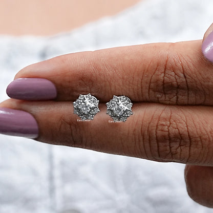 Round Cut Lab Diamond Hexagon Cluster Halo Stud