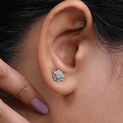 Round Cut Lab Diamond Hexagon Cluster Halo Stud
