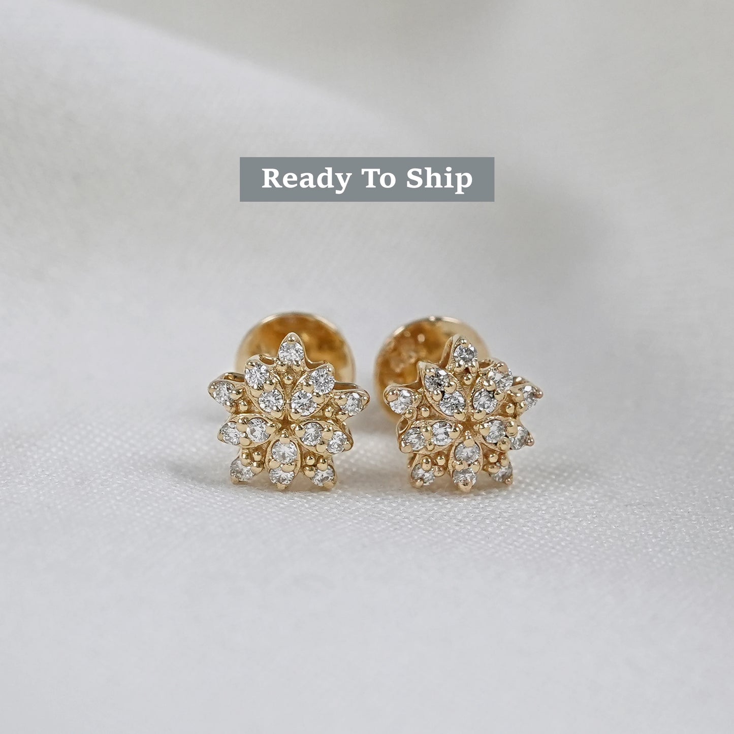 Round Cut Lab Diamond Floral Earrings