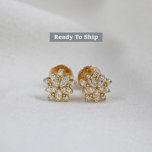 Round Cut Lab Diamond Floral Earrings