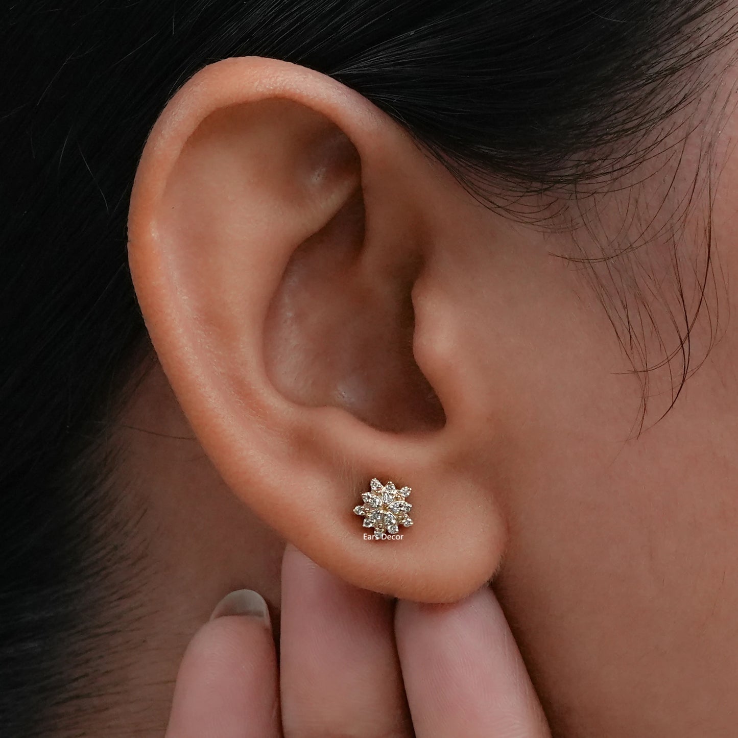 Round Cut Lab Diamond Floral Earrings