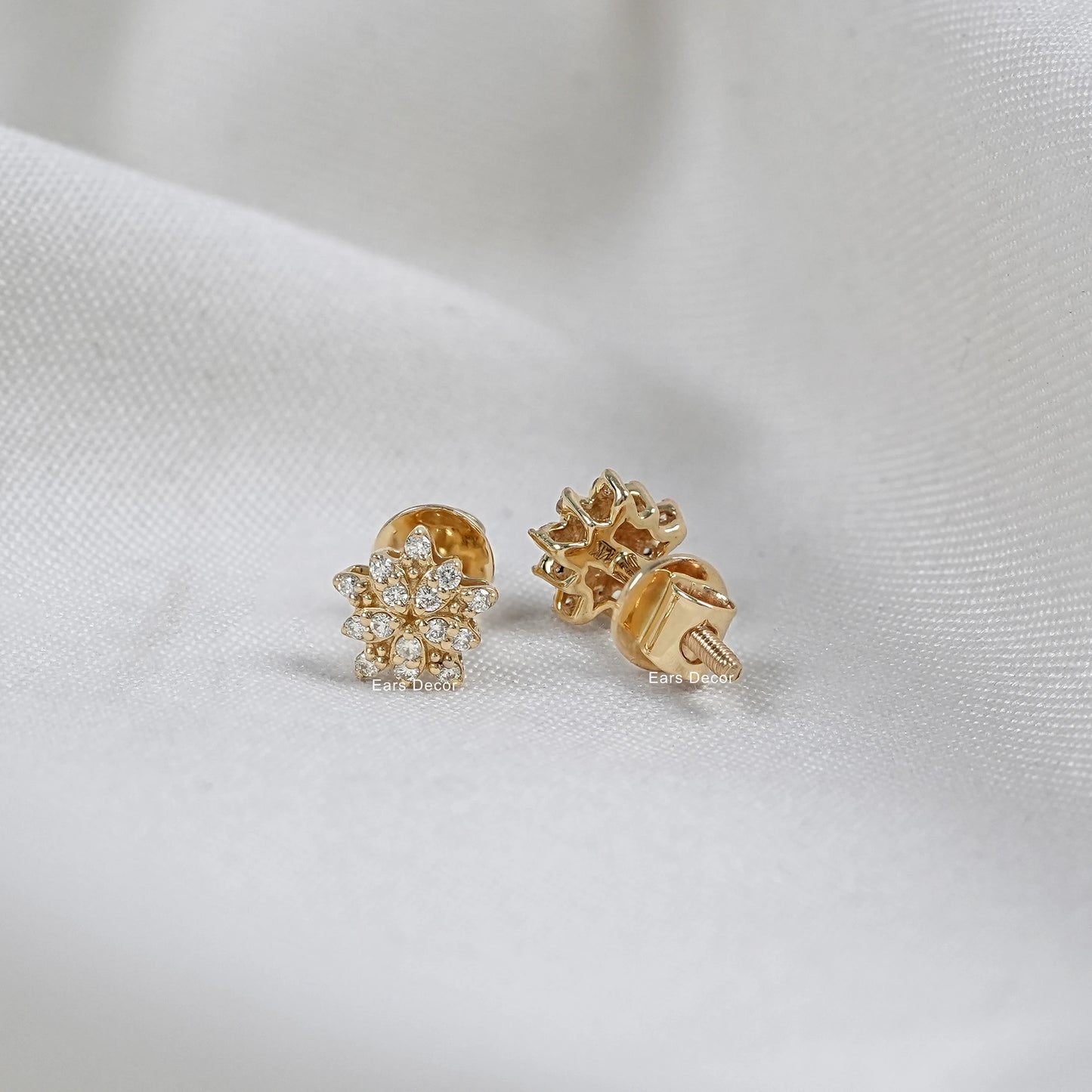 Round Cut Lab Diamond Floral Earrings