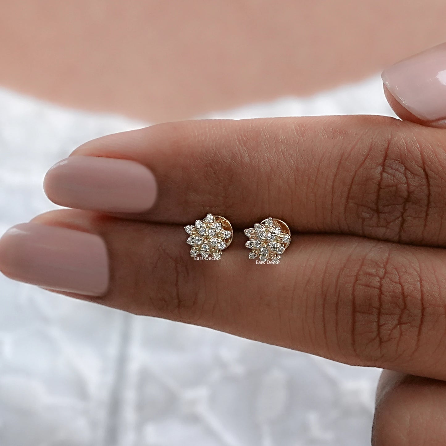 Round Cut Lab Diamond Floral Earrings