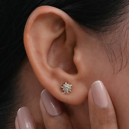 Round Cut Lab Diamond Floral Earrings