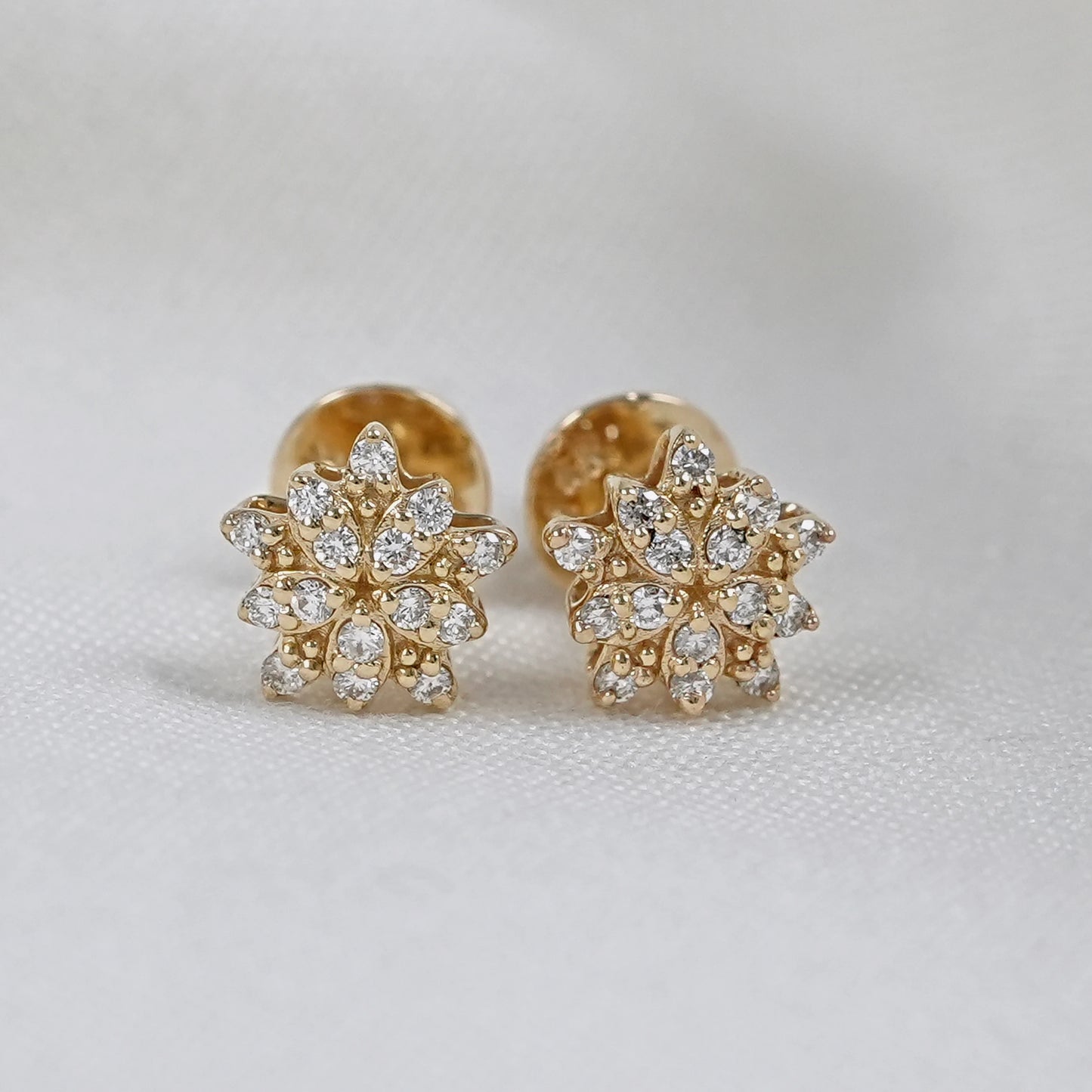 Floral Style Round Cut Lab Grown Diamond Stud Earrings