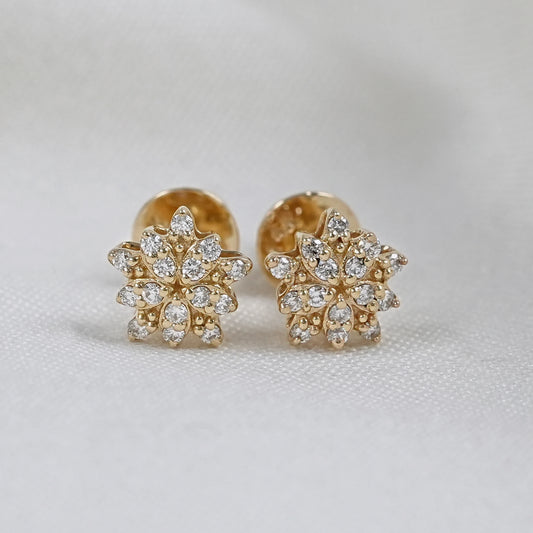 Floral Style Round Cut Lab Grown Diamond Stud Earrings