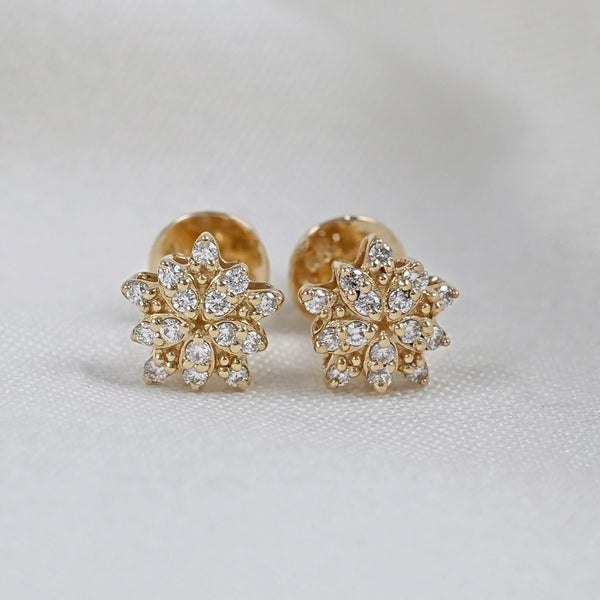 Floral Style Round Cut Lab Grown Diamond Stud Earrings