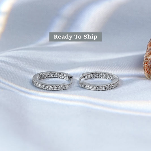 Round Lab Diamond In Out Hoop Earrings