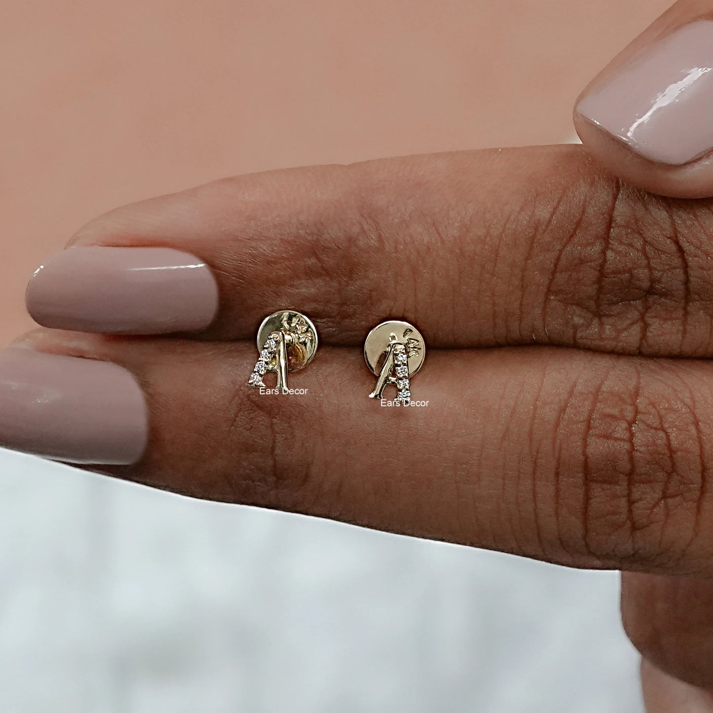 Lab Grown Diamond Initial Letter Stud Earrings