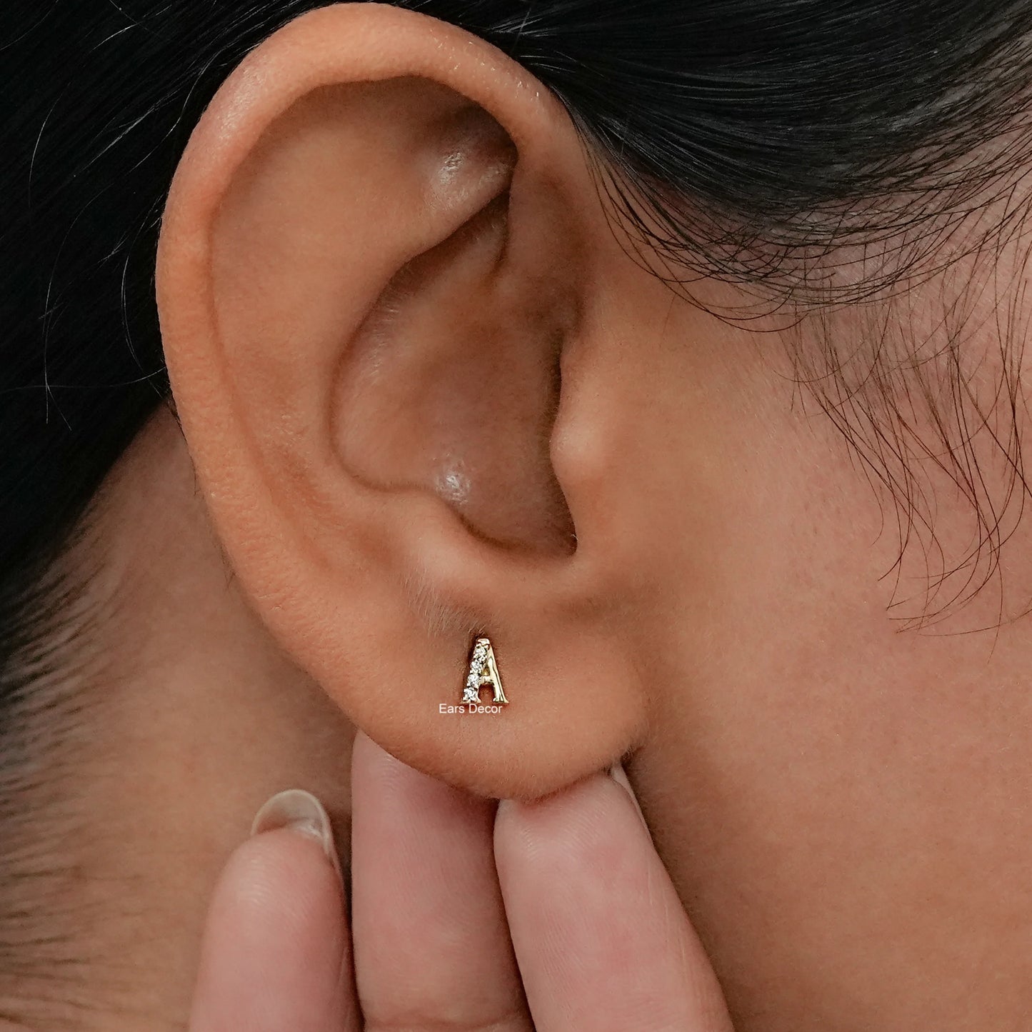 Round Cut Lab Diamond Initial Letter Stud Earrings