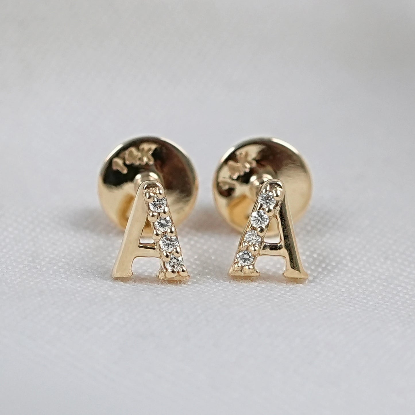 Round Cut Natural Diamond Letter Stud Earrings