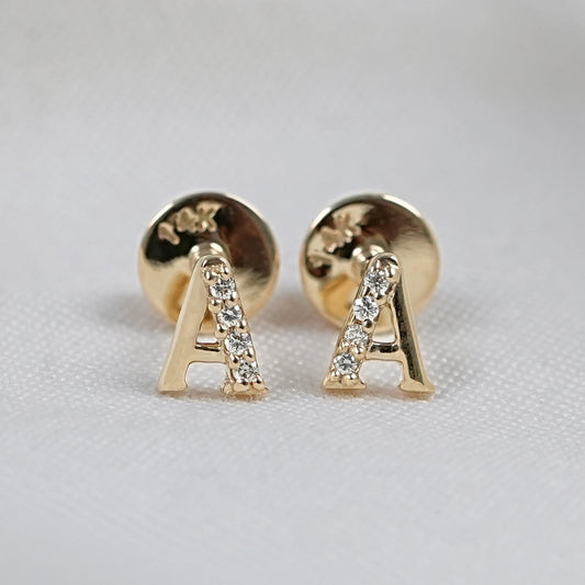 Round Cut Natural Diamond Letter Stud Earrings