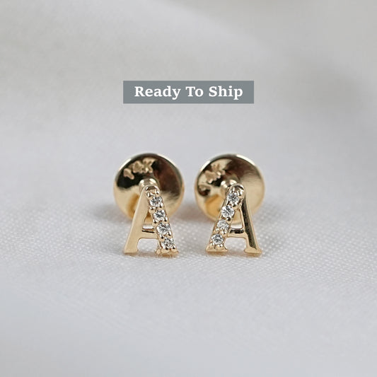 Lab Grown Diamond Initial Letter Stud Earrings