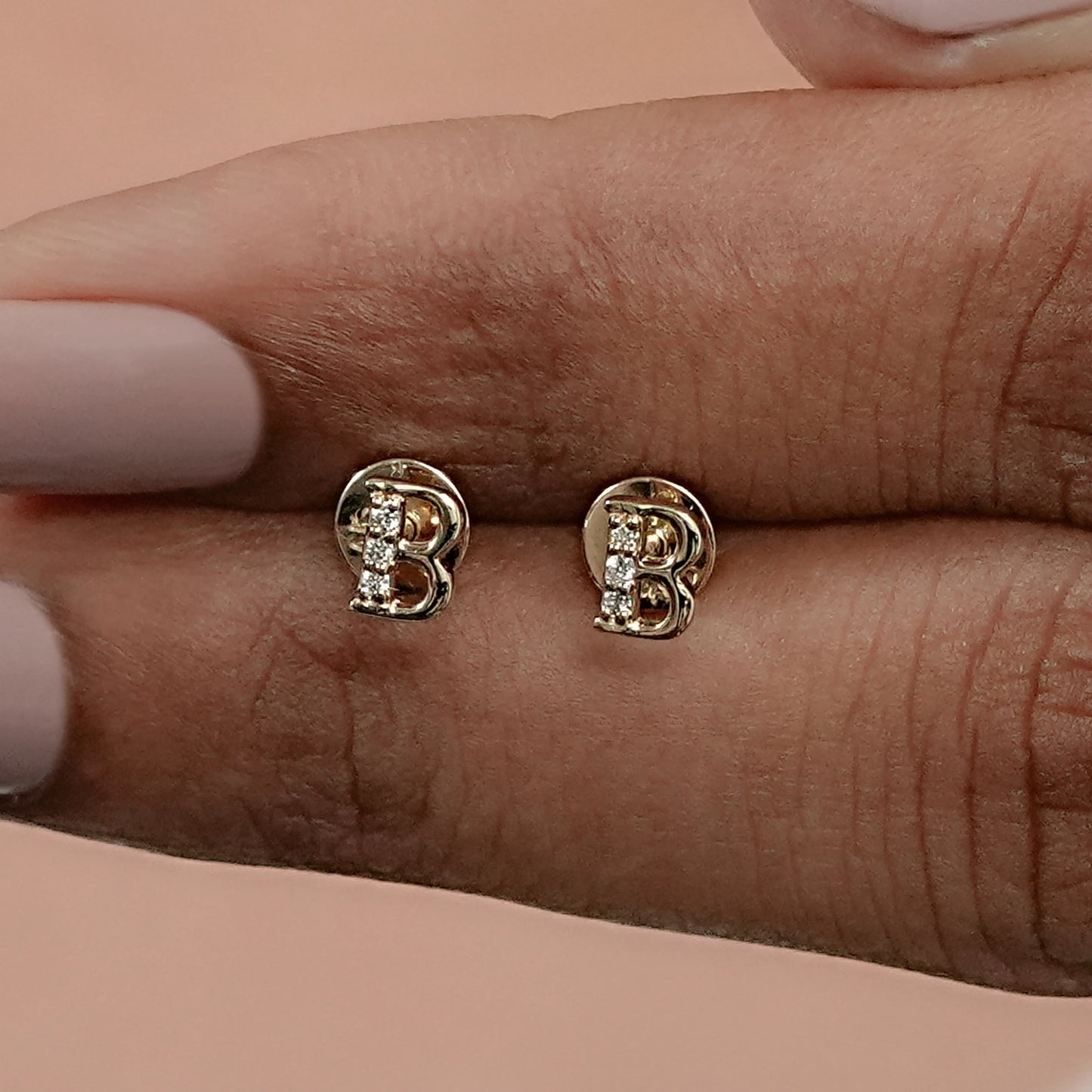 Round Cut Lab Grown Diamond Alphabetic Letter Stud Earrings