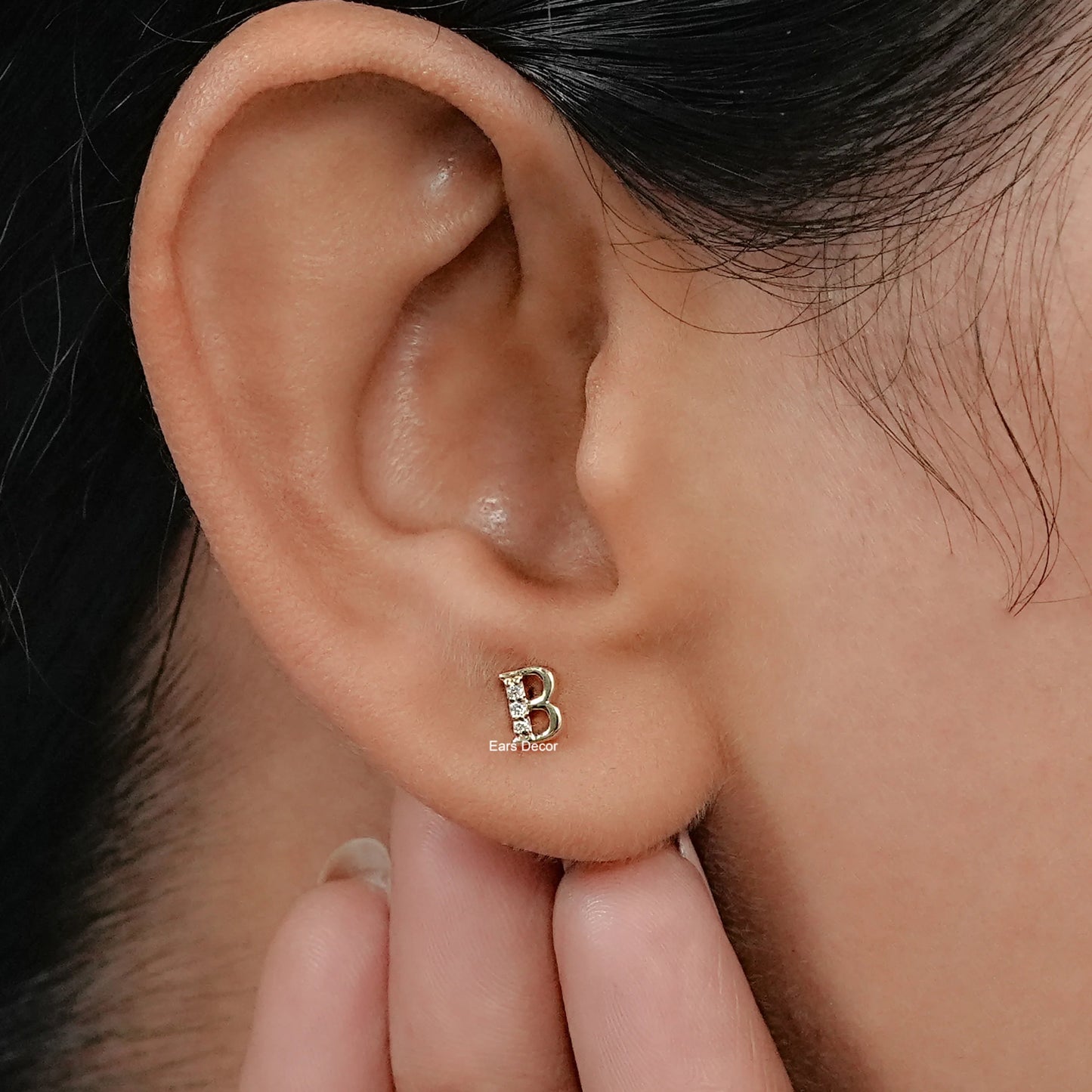 Round Cut Lab Grown Diamond Alphabetic Letter Stud Earrings