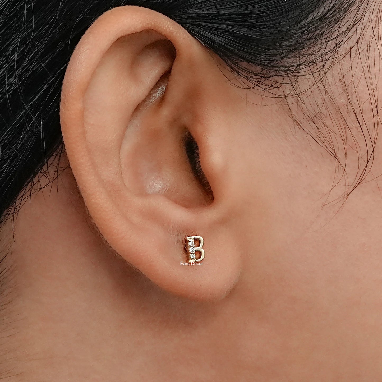 Round Lab Grown Diamond Alphabetic Letter Stud Earrings