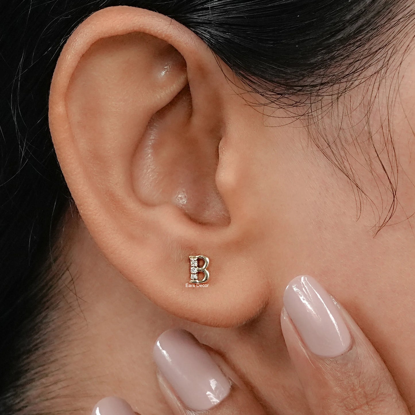 Round Lab Grown Diamond Alphabetic Letter Stud Earrings