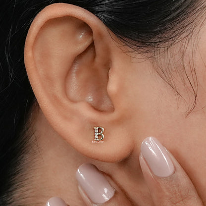 Round Lab Grown Diamond Alphabetic Letter Stud Earrings