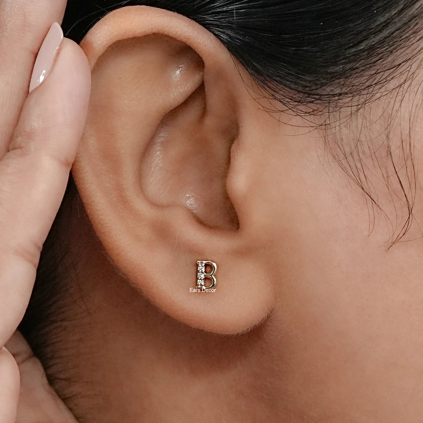 Round Lab Grown Diamond Alphabetic Letter Stud Earrings
