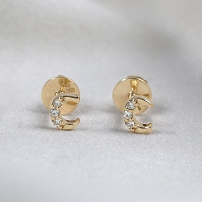 Round Cut Natural Diamond Initial letter Stud Earrings