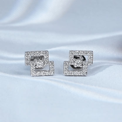 Rectangle Shape Round Cut Natural Diamond Cluster Earrings
