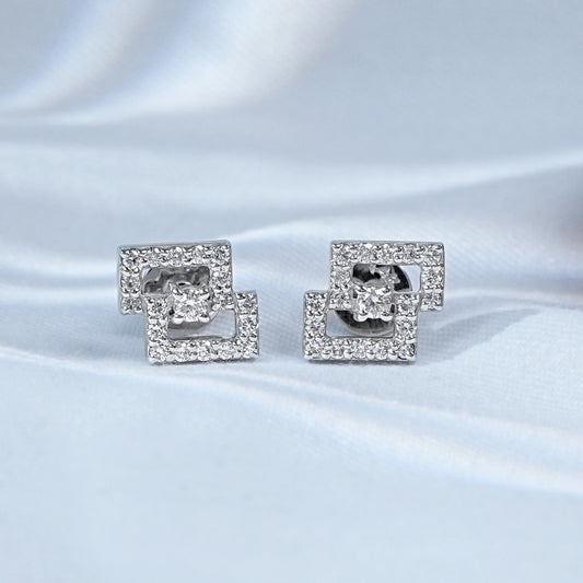 Rectangle Shape Round Cut Natural Diamond Cluster Earrings