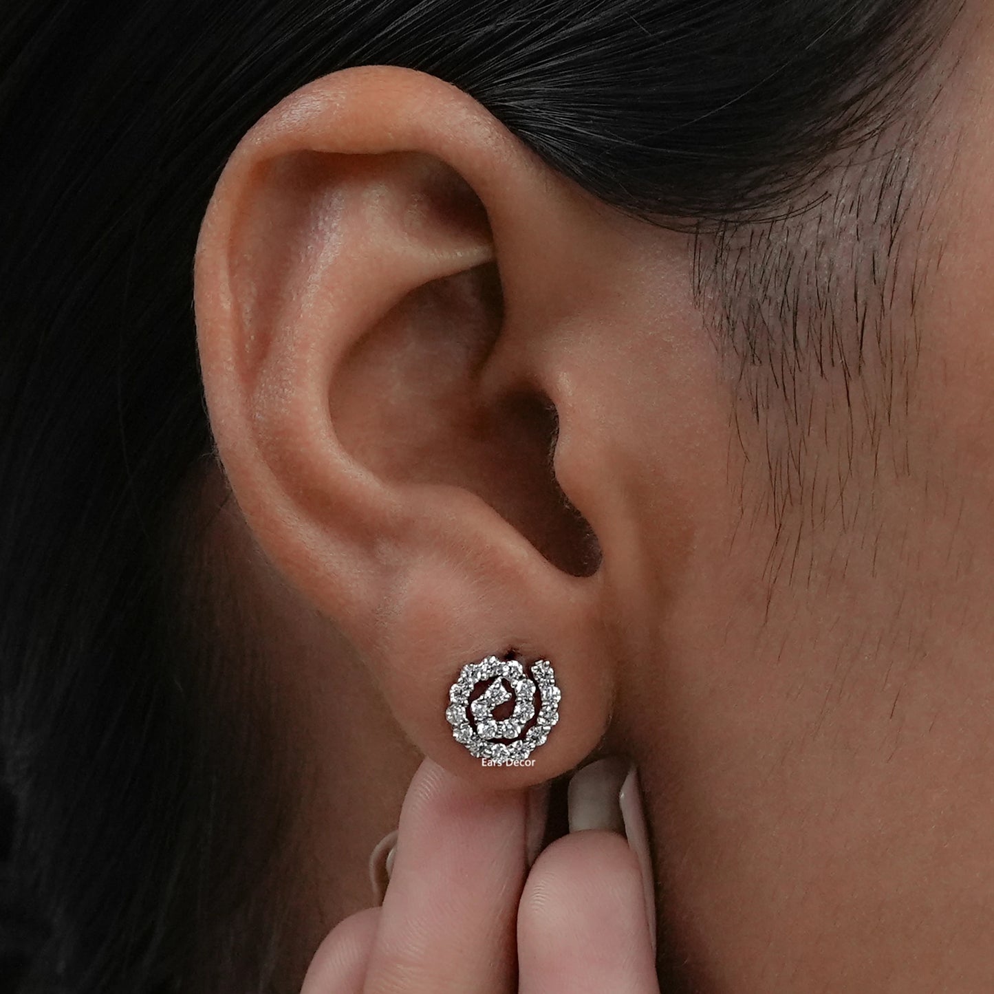 Round Cut Lab Grown Diamond Spiral Earrings